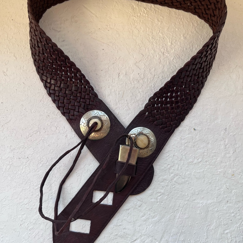 Braided Leather Belt with Silver Accents